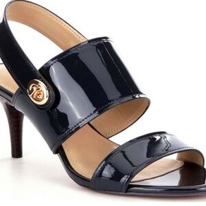 Coach Glossy Dark Blue/navy Heels with Gold Accent